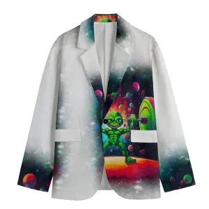 All-Over Print Men's Casual Flat Lapel Collar Blazer | 245GSM   Cotton Beastzone alien  print 126