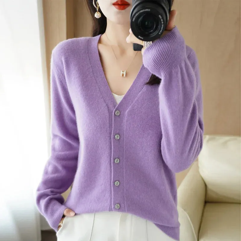 All Season 'New Look'  V-Neck  Single Breasted  Button Cardigans with Long Sleeve