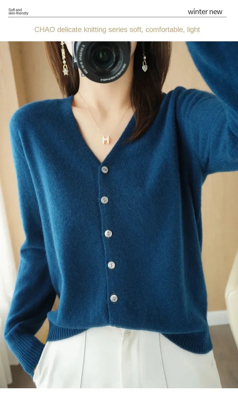 All Season 'New Look'  V-Neck  Single Breasted  Button Cardigans with Long Sleeve