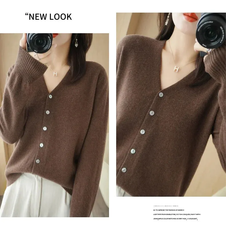 All Season 'New Look'  V-Neck  Single Breasted  Button Cardigans with Long Sleeve