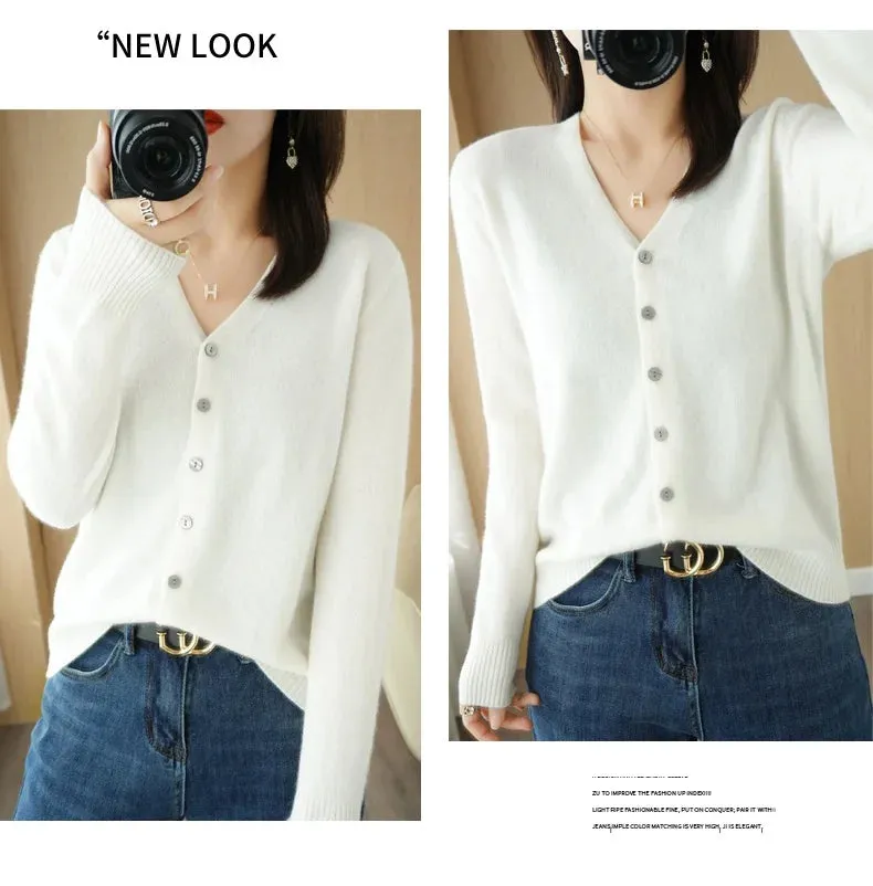 All Season 'New Look'  V-Neck  Single Breasted  Button Cardigans with Long Sleeve