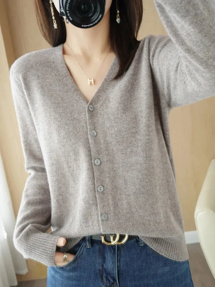 All Season 'New Look'  V-Neck  Single Breasted  Button Cardigans with Long Sleeve