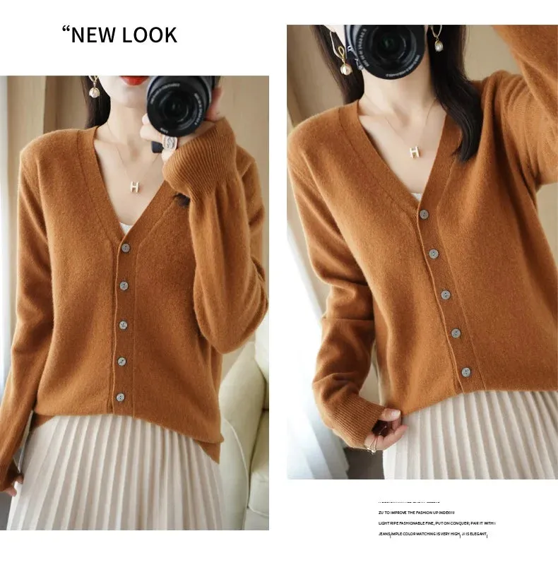 All Season 'New Look'  V-Neck  Single Breasted  Button Cardigans with Long Sleeve