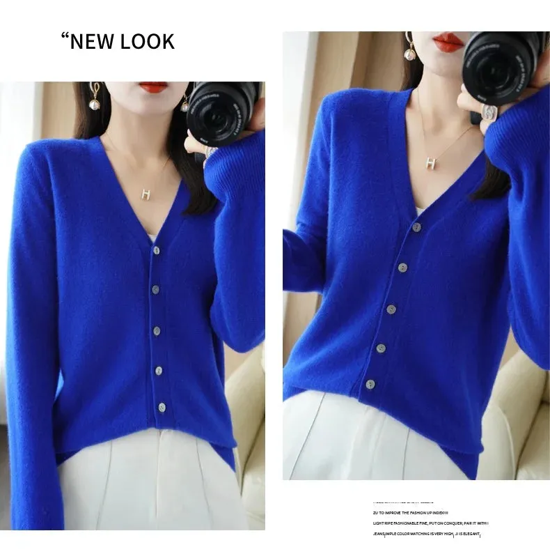 All Season 'New Look'  V-Neck  Single Breasted  Button Cardigans with Long Sleeve