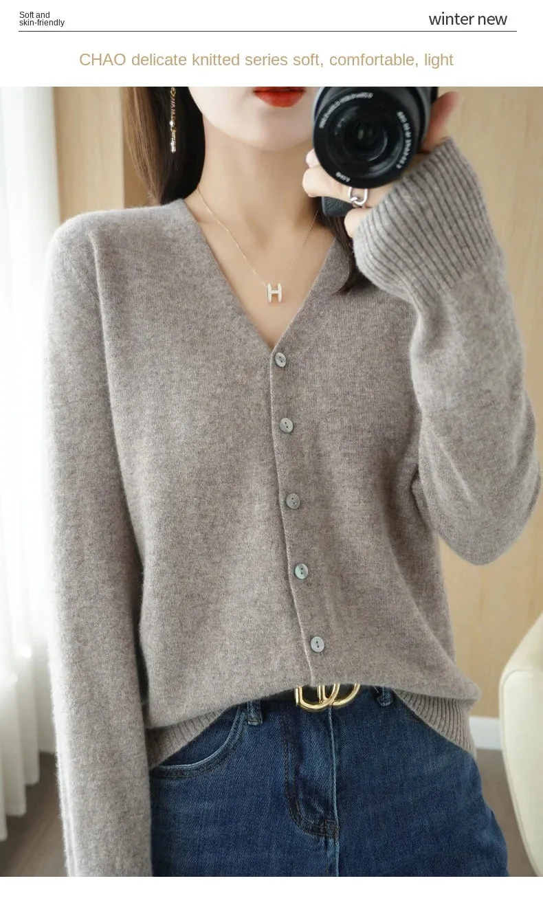 All Season 'New Look'  V-Neck  Single Breasted  Button Cardigans with Long Sleeve