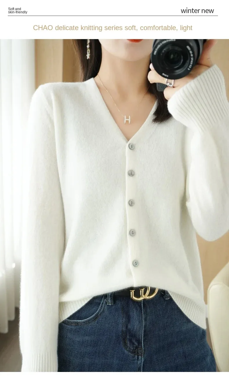 All Season 'New Look'  V-Neck  Single Breasted  Button Cardigans with Long Sleeve