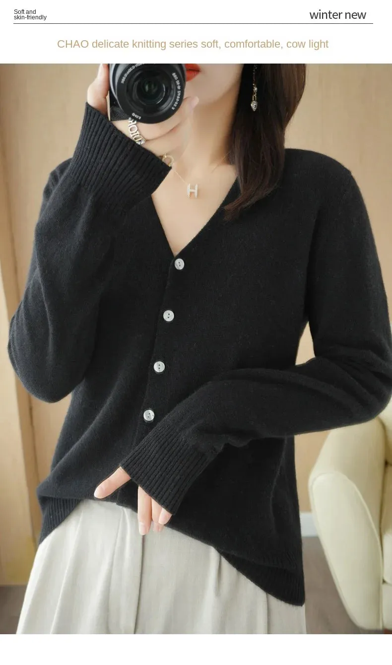 All Season 'New Look'  V-Neck  Single Breasted  Button Cardigans with Long Sleeve