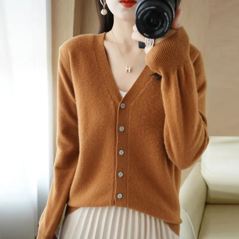 All Season 'New Look'  V-Neck  Single Breasted  Button Cardigans with Long Sleeve