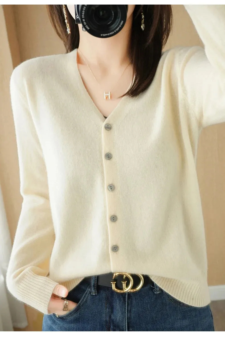 All Season 'New Look'  V-Neck  Single Breasted  Button Cardigans with Long Sleeve