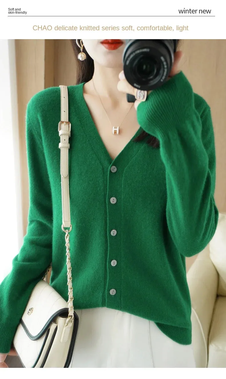 All Season 'New Look'  V-Neck  Single Breasted  Button Cardigans with Long Sleeve