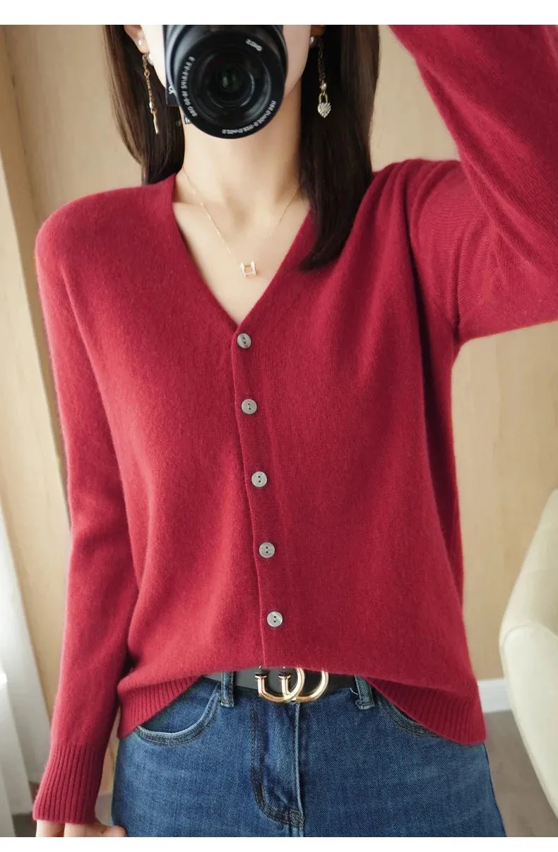 All Season 'New Look'  V-Neck  Single Breasted  Button Cardigans with Long Sleeve