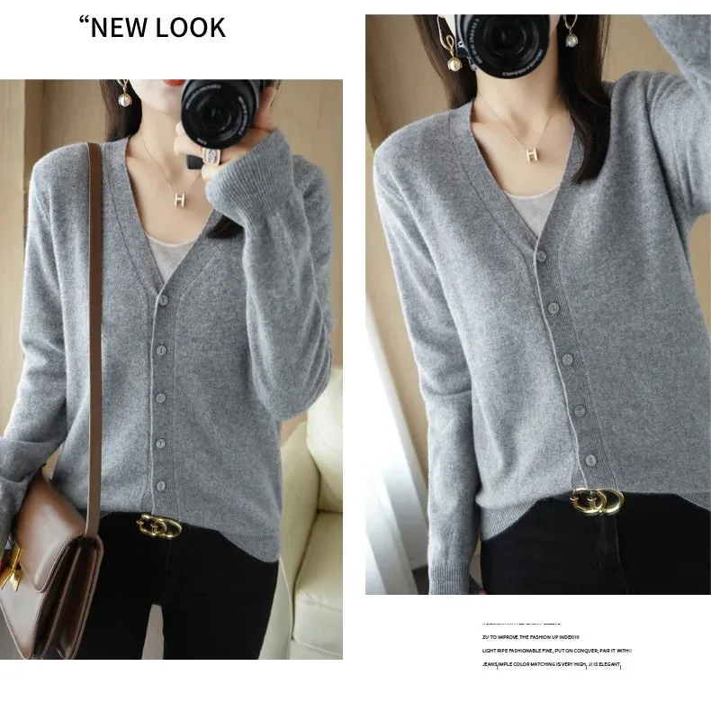 All Season 'New Look'  V-Neck  Single Breasted  Button Cardigans with Long Sleeve