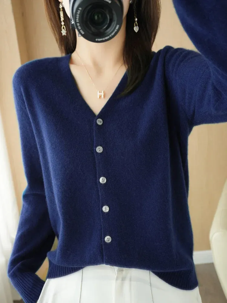 All Season 'New Look'  V-Neck  Single Breasted  Button Cardigans with Long Sleeve