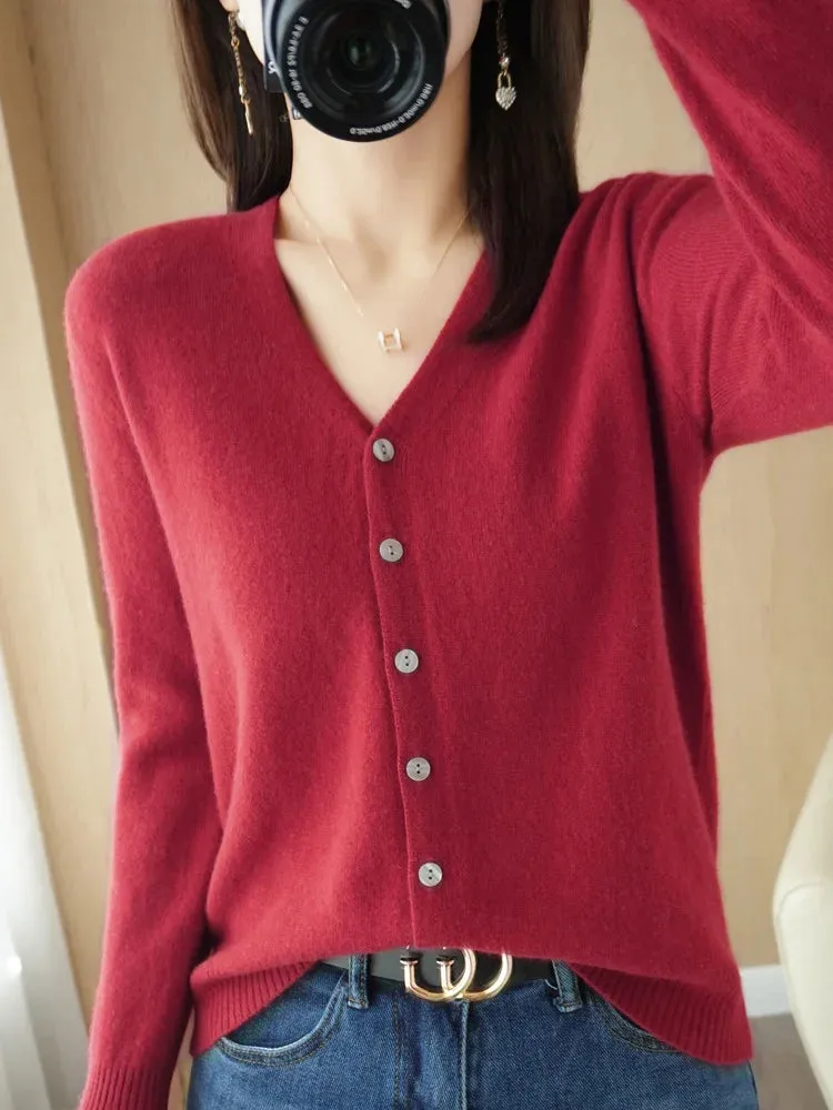 All Season 'New Look'  V-Neck  Single Breasted  Button Cardigans with Long Sleeve