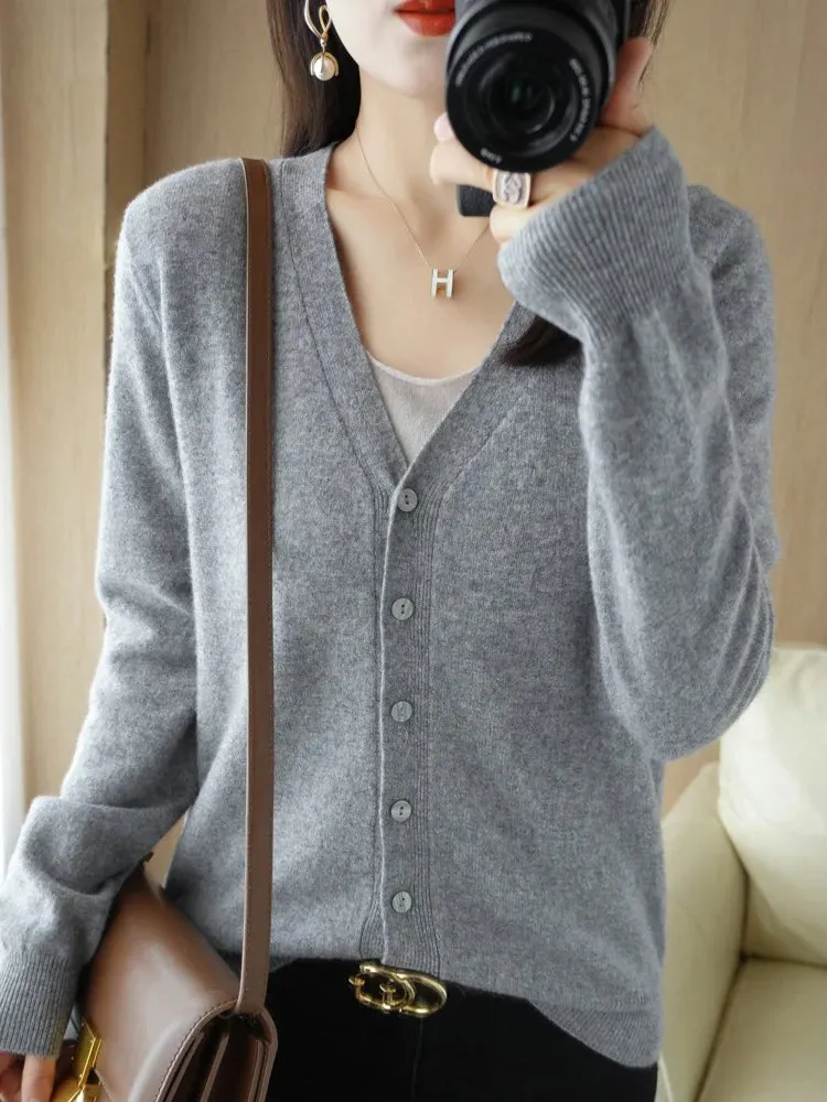 All Season 'New Look'  V-Neck  Single Breasted  Button Cardigans with Long Sleeve