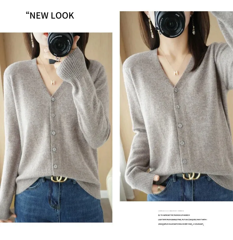 All Season 'New Look'  V-Neck  Single Breasted  Button Cardigans with Long Sleeve