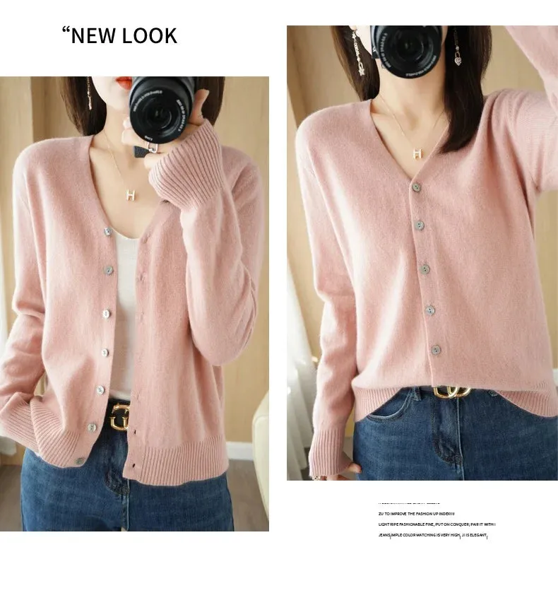 All Season 'New Look'  V-Neck  Single Breasted  Button Cardigans with Long Sleeve