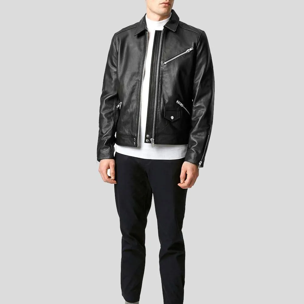 Benn Black Motorcycle Leather Jacket for Men