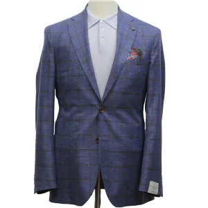 Blue Windowpane Wool-Silk-Linen Hampton Contemporary Fit Comfortwear Sport Jacket - Jack Victor