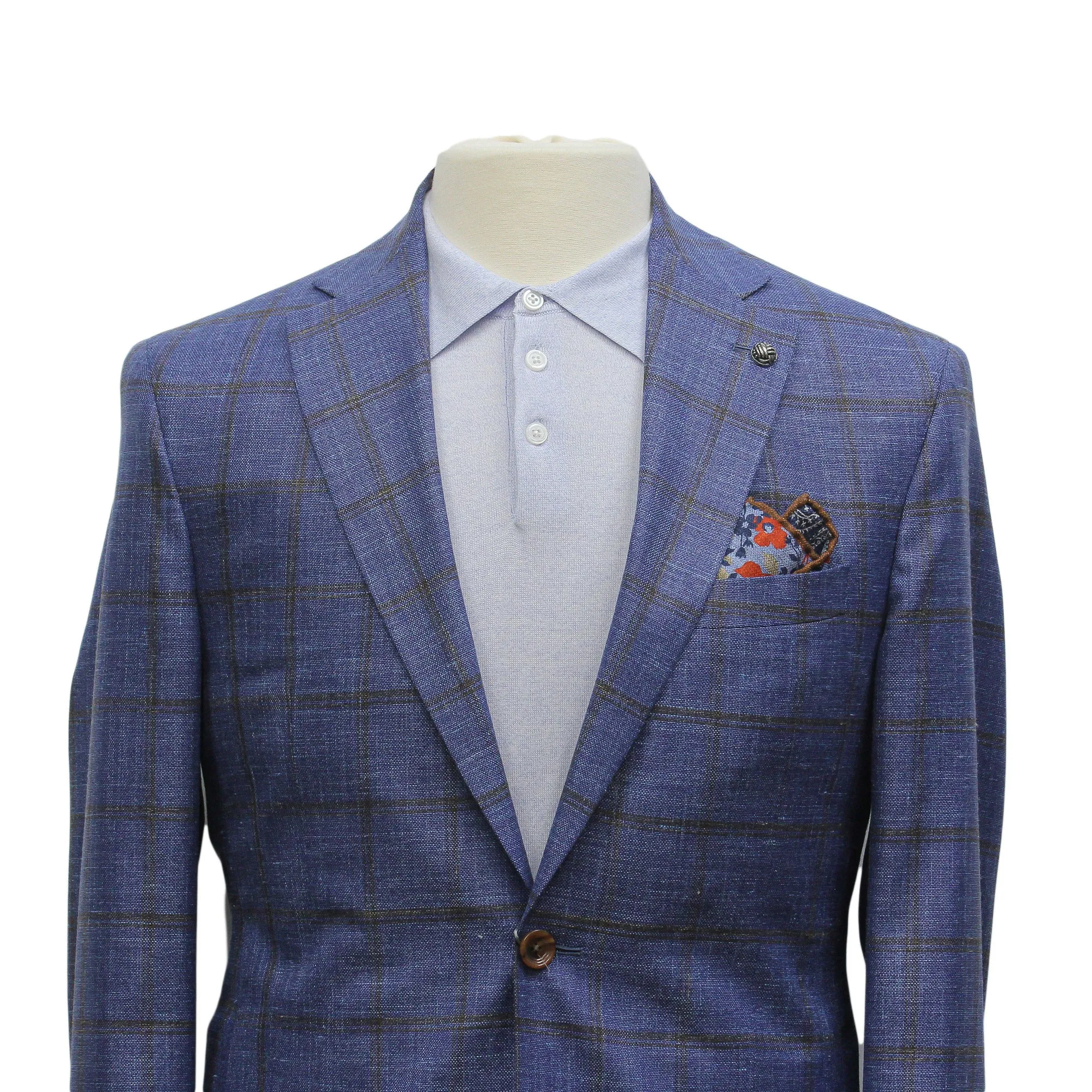 Blue Windowpane Wool-Silk-Linen Hampton Contemporary Fit Comfortwear Sport Jacket - Jack Victor