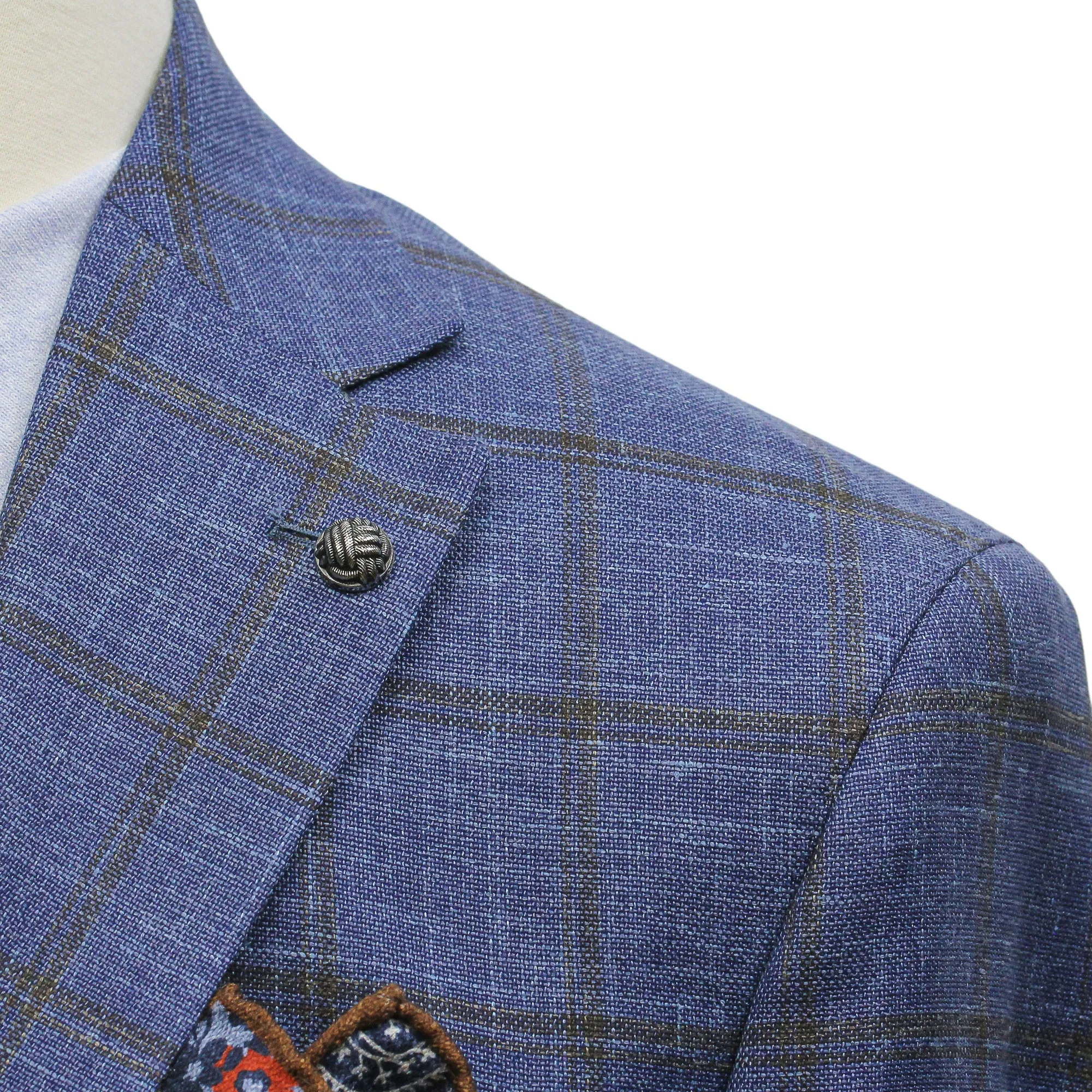 Blue Windowpane Wool-Silk-Linen Hampton Contemporary Fit Comfortwear Sport Jacket - Jack Victor