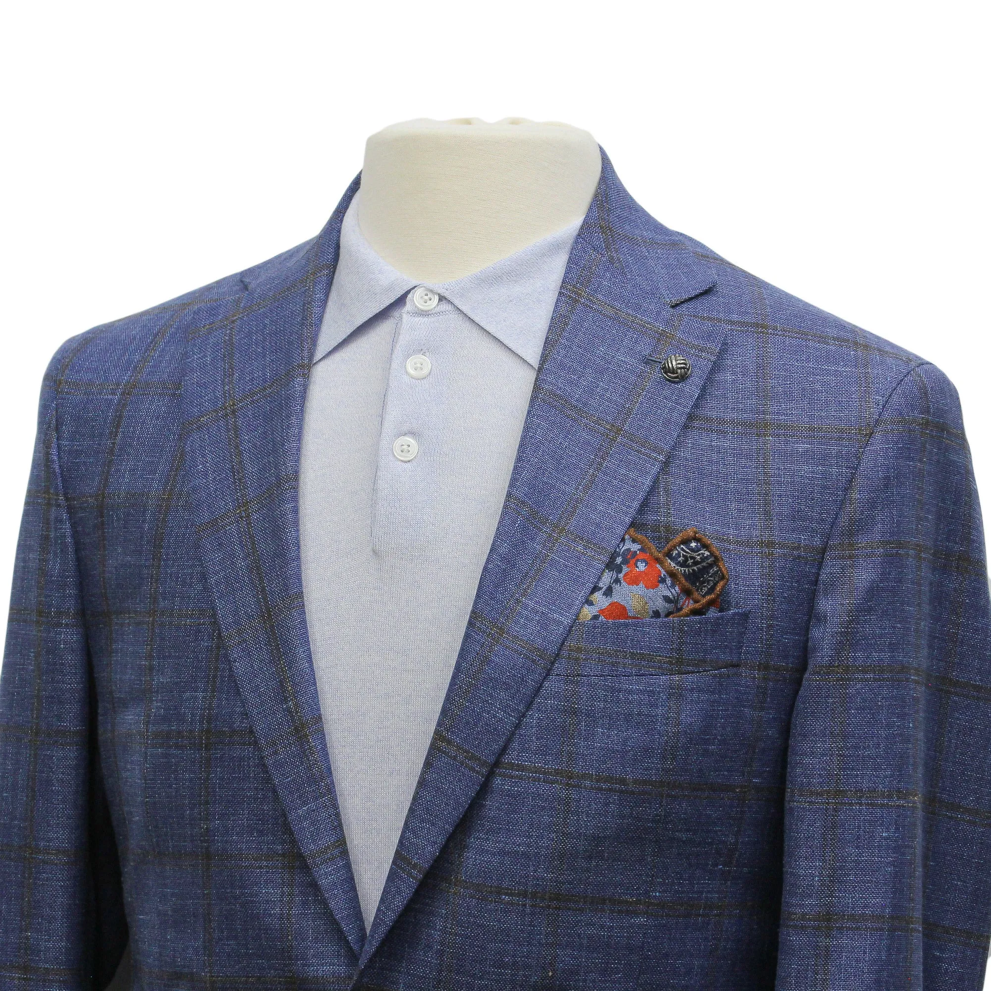 Blue Windowpane Wool-Silk-Linen Hampton Contemporary Fit Comfortwear Sport Jacket - Jack Victor