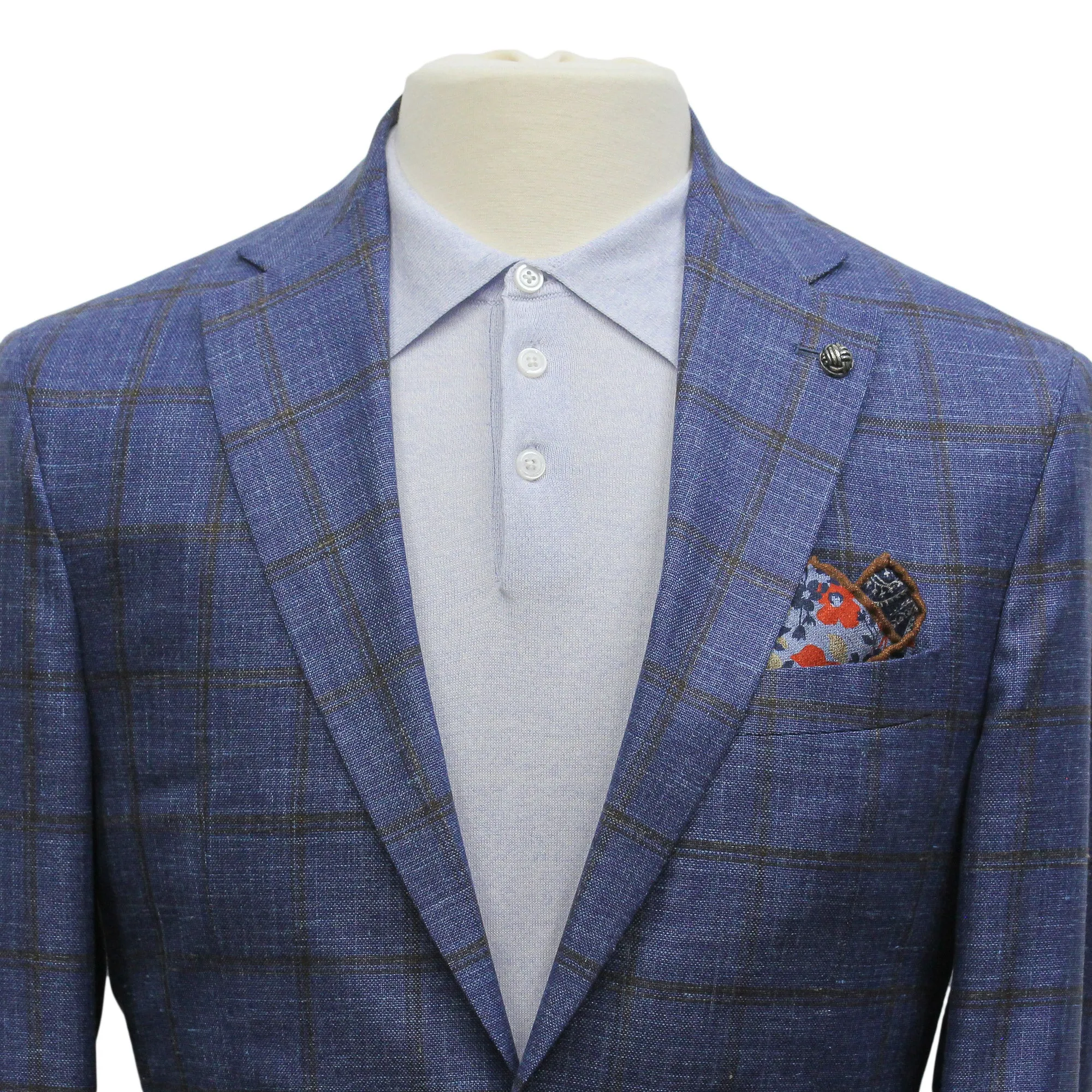 Blue Windowpane Wool-Silk-Linen Hampton Contemporary Fit Comfortwear Sport Jacket - Jack Victor