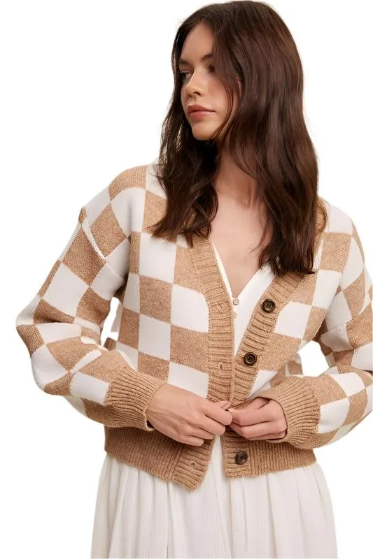 Bold Gingham Sweater Weaved Crop Cardigan