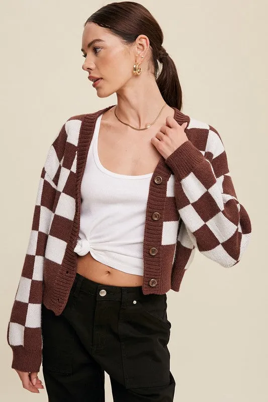 Bold Gingham Weaved Crop Cardigan