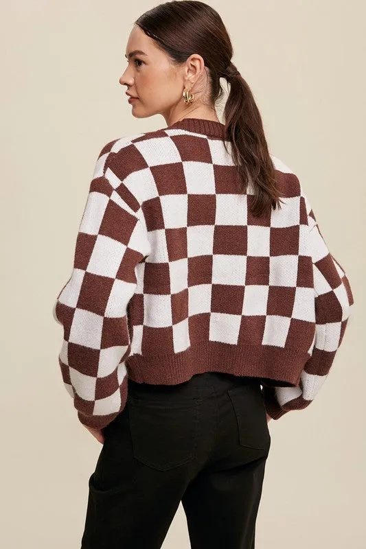 Bold Gingham Weaved Crop Cardigan