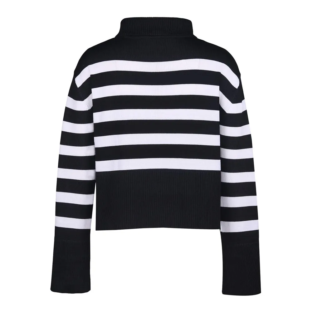 Breton Black and White Stripe Turtleneck Long Sleeve Oversized Knit Sweater