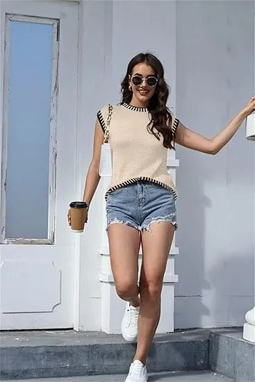 Cap Sleeve Knit Sweater Tops Sleeveless Vest