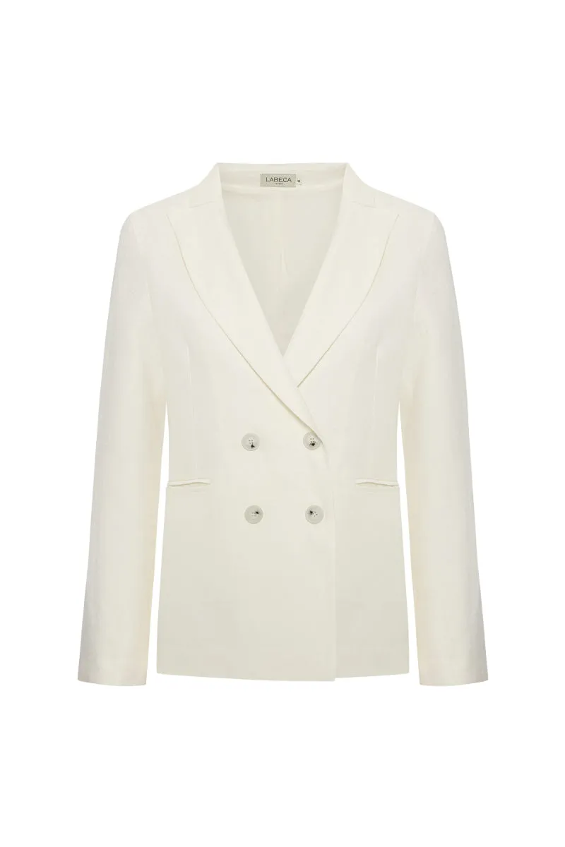 CASSIE OFF-WHITE LINEN PLEATED BLAZER