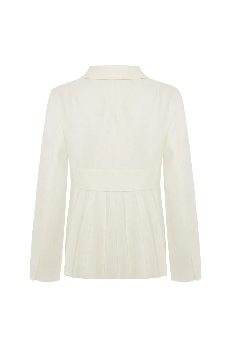 CASSIE OFF-WHITE LINEN PLEATED BLAZER