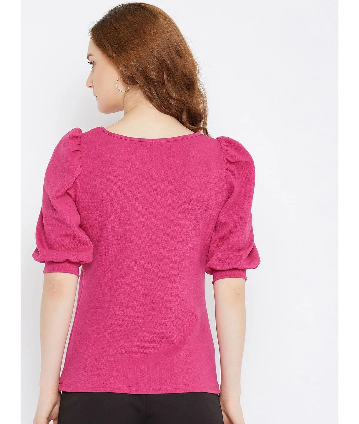 Cotton Stretchable Round Neck Puff Sleeve Top