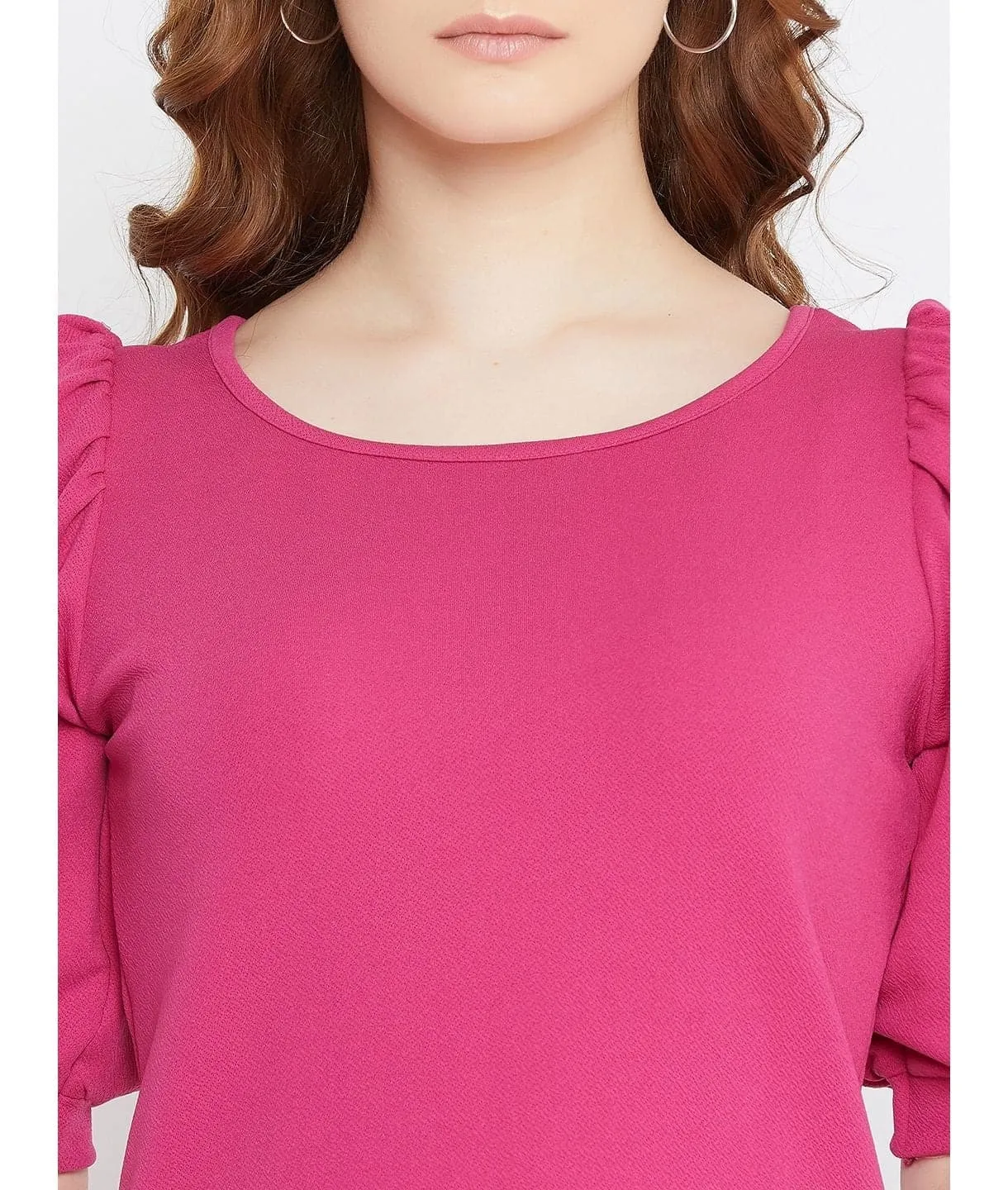 Cotton Stretchable Round Neck Puff Sleeve Top