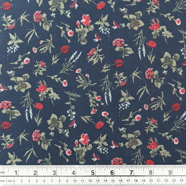 Cotton Voile Fabric, Blue Floral- 140cm