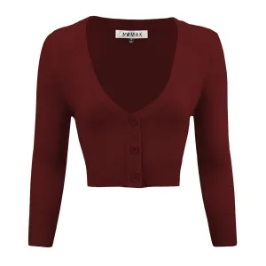 Cropped Cardigan - Burgundy