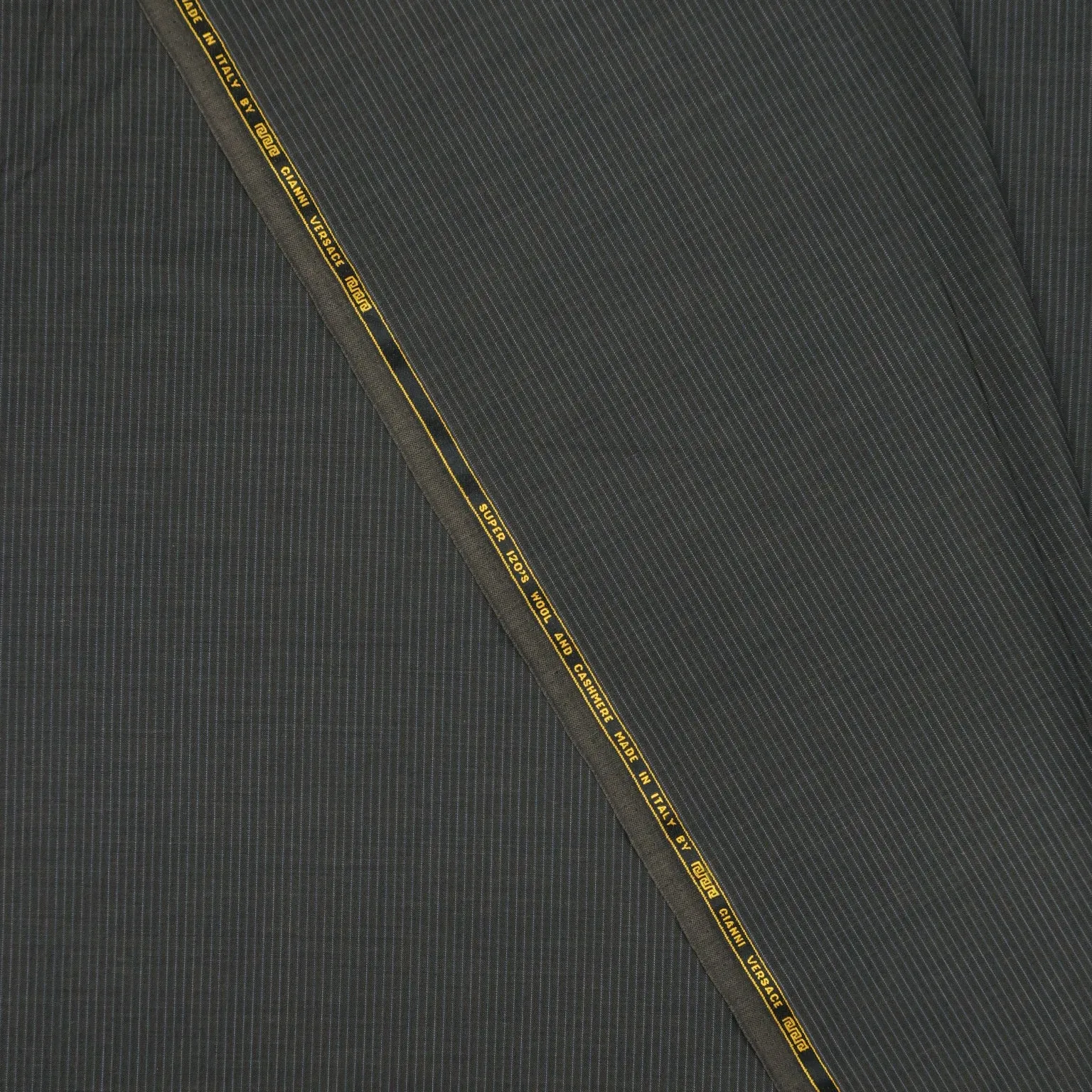 Dark Grey Striped Super 120's Wool and Cashmere Suiting Fabric