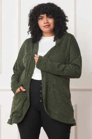 EG FASHION Plus-size Olive Solid Drape Pocket Cardigan