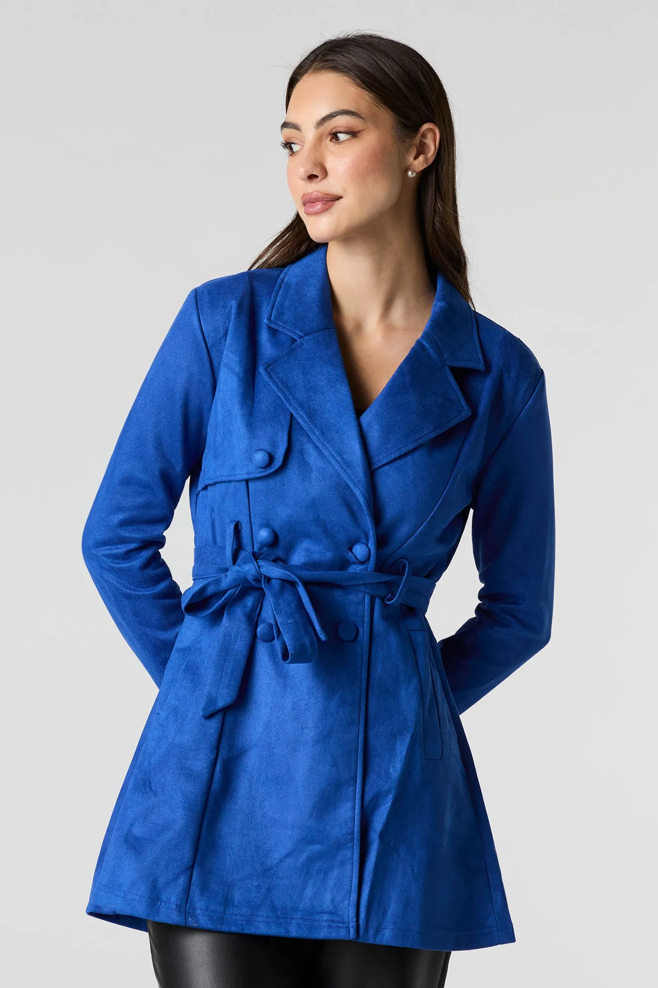 Faux Suede Trench Coat