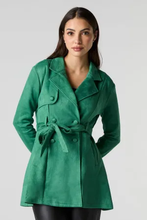 Faux Suede Trench Coat