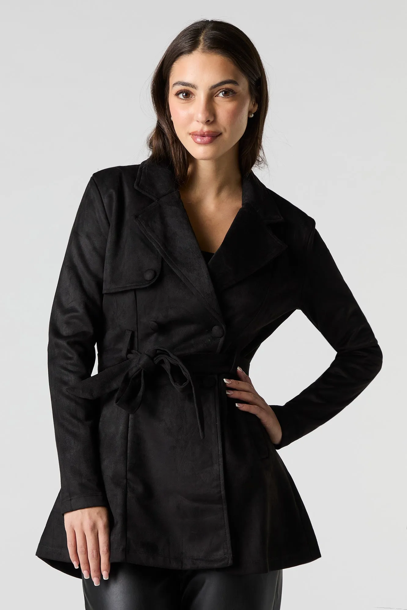 Faux Suede Trench Coat