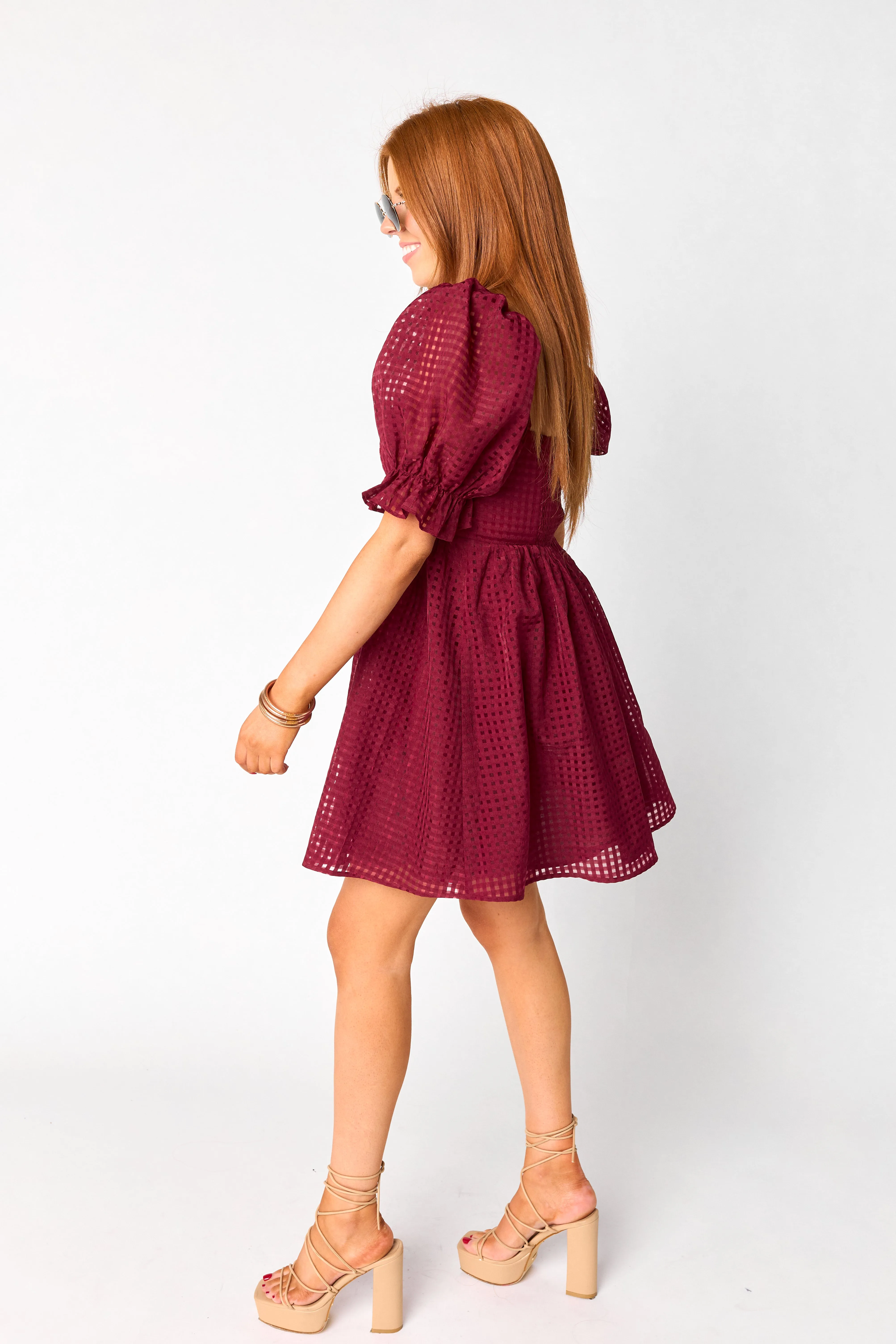 Faye Babydoll Mini Dress - Maroon