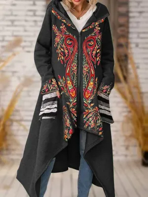 Floral  Open Hooded Knit Blend Shrug Coat