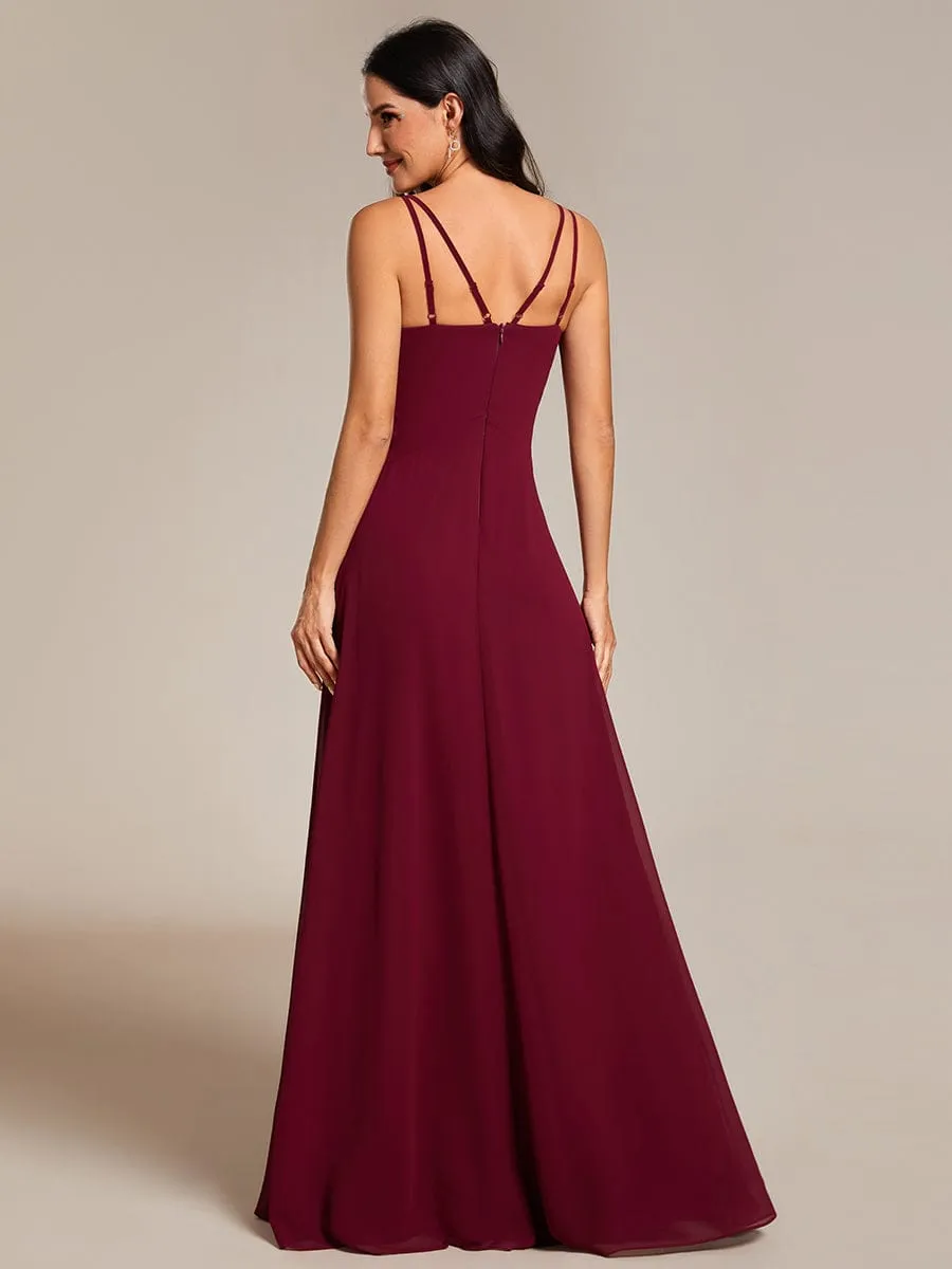 Flowy Pleated Chiffon Bridesmaid Dress with Adjustable Straps