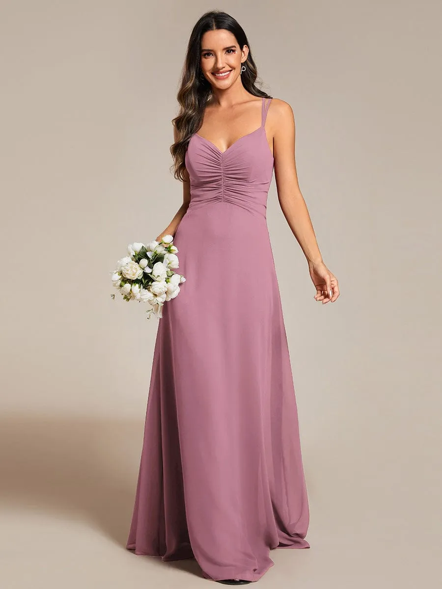 Flowy Pleated Chiffon Bridesmaid Dress with Adjustable Straps