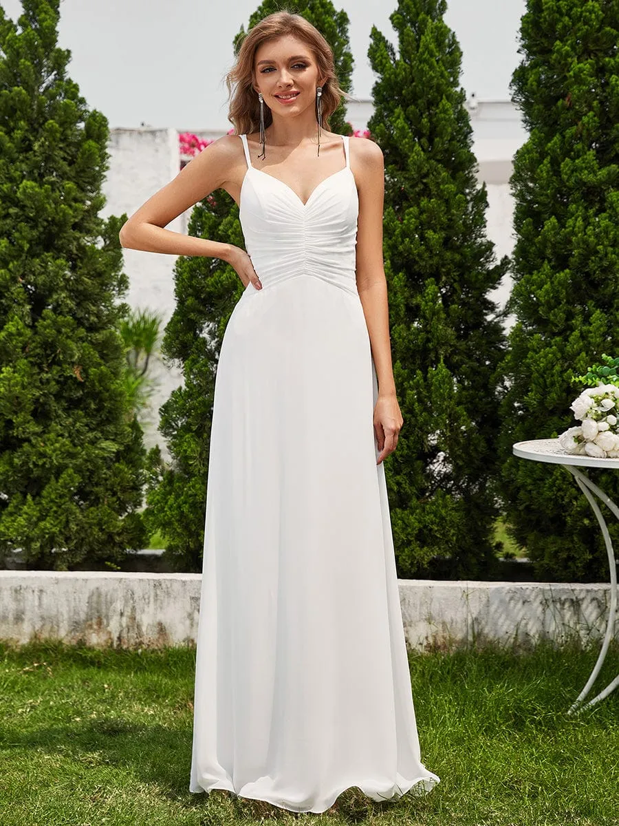 Flowy Pleated Chiffon Bridesmaid Dress with Adjustable Straps