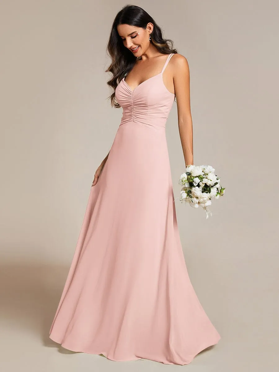 Flowy Pleated Chiffon Bridesmaid Dress with Adjustable Straps