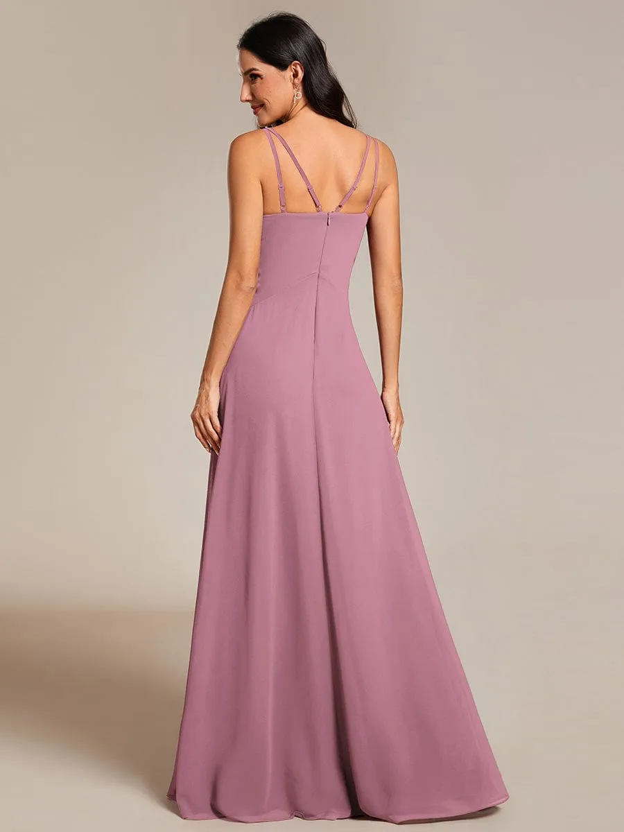 Flowy Pleated Chiffon Bridesmaid Dress with Adjustable Straps